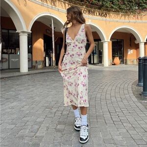 Princess Polly Cream Midi Dress with Pink Floral Print